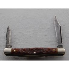 Unmarked Pocket Knife In Very Good Condition With Brown Jigged Synthetic Covers 2 3/4