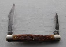 Unmarked Pocket Knife In Very Good Condition With Brown Jigged Synthetic Covers 2 3/4