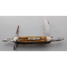 Dunlap Unofficial Scout Knife In Very Good Condition With Brown Jigged Bone Synthetic Covers (706)