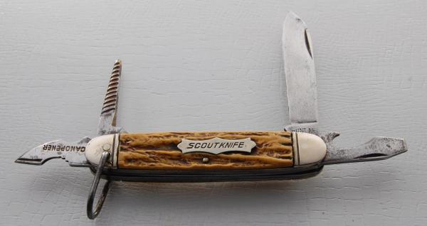 Dunlap Unofficial Scout Knife In Very Good Condition With Brown Jigged Bone Synthetic Covers (706)