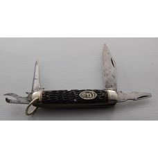New York Knife Co. Unofficial Scout Knife In Very Good Condition With Brown Jigged Bone Covers (728)