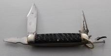 New York Knife Co. Unofficial Scout Knife In Very Good Condition With Brown Jigged Bone Covers (728)