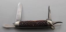 Stainless Cutlery Co. Unofficial Scout Knife In Very Good Condition W/Brown Jigged Bone Covers (738)