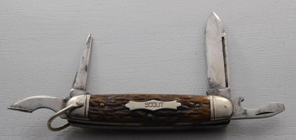 Unknown Unofficial Scout Pocket Knife In Excellent Condition With Brown Jigged Bone Covers (746)