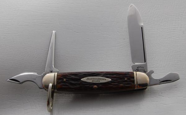 Buster Brown Shoe Co. Unofficial Scout Knife In Excellent Condition W/Brown Jigged Bone Covers (751)