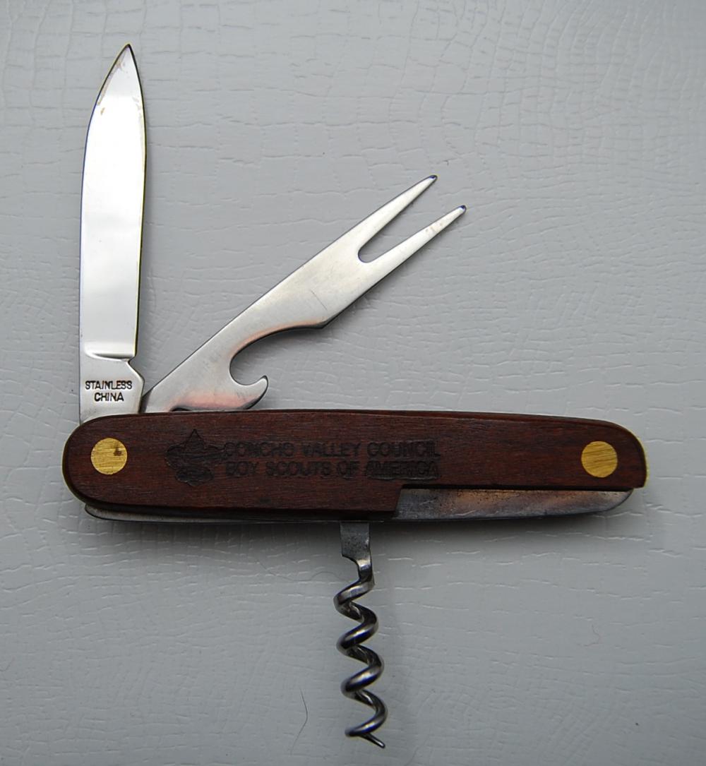 Chinese Made Pocket Knife Unofficial Scout With Wood Covers 3 7/8" Long