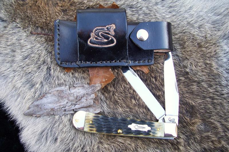 Handmade Leather Pocket Knife Case Sidewinder Med. # 17444