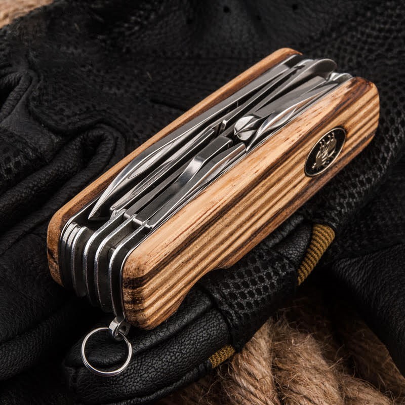 LUXURY WOODEN HANDLE "SWISS ARMY STYLE" MULTI TOOL POCKET KNIFE