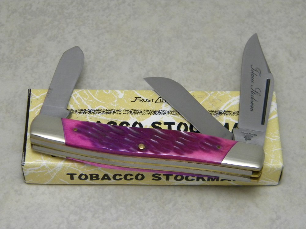 Frost Cutlery Japan Jigged Raspberry Pick Bone 486RPB Tobacco Stockman Knife  in Box