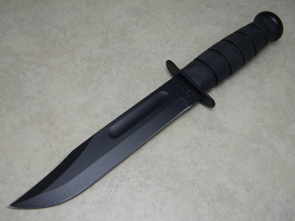 KaBar Olean, NY 1211 USA Black Kraton Fixed Blade Fighting Knife & Kydex Sheath in Box c.2001