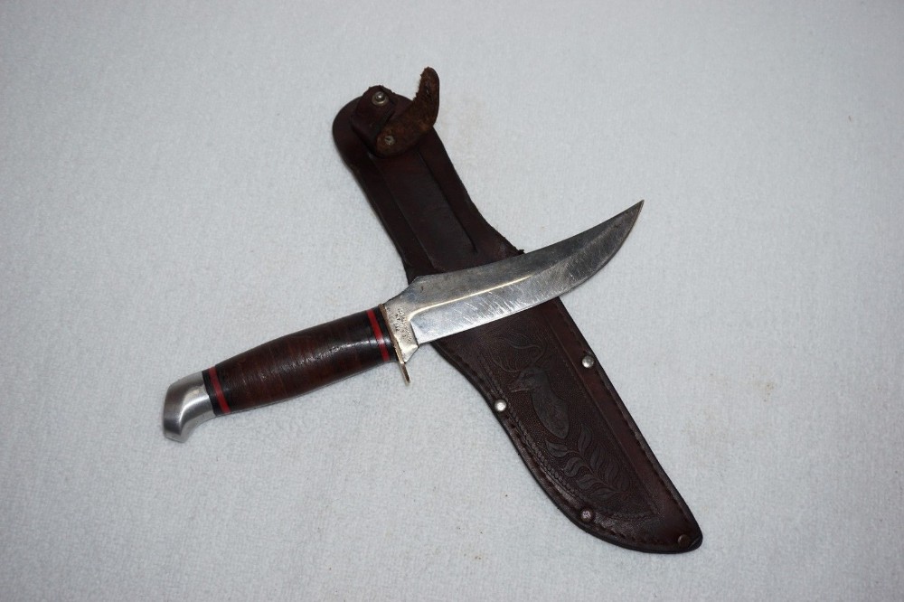 SCHRADE WALDEN NY USA 148 Fixed Blade Knife w/Stacked Leather Handle