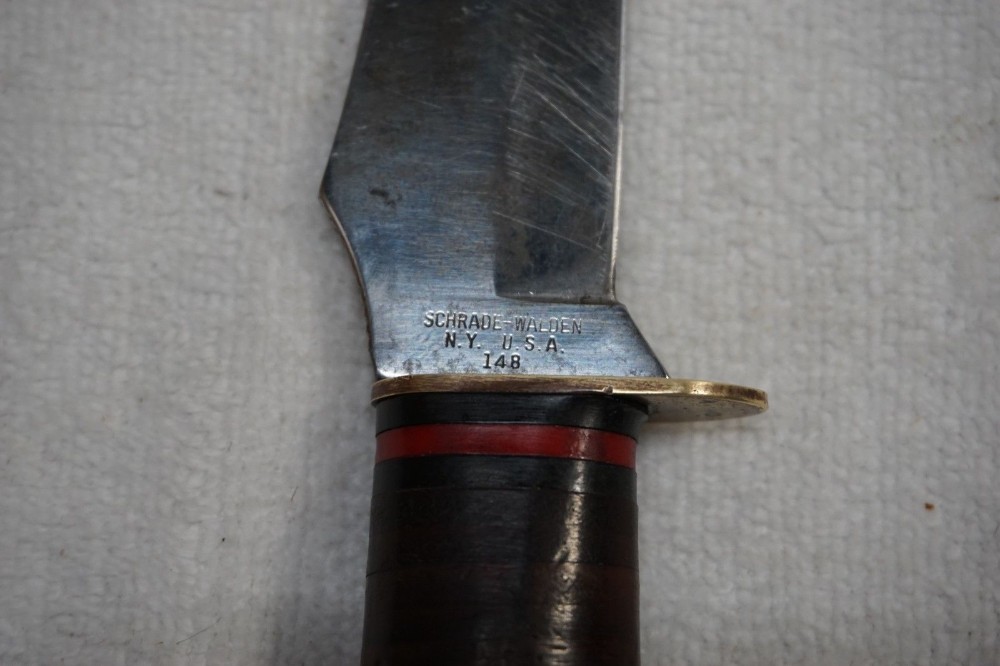 SCHRADE WALDEN NY USA 148 Fixed Blade Knife w/Stacked Leather Handle