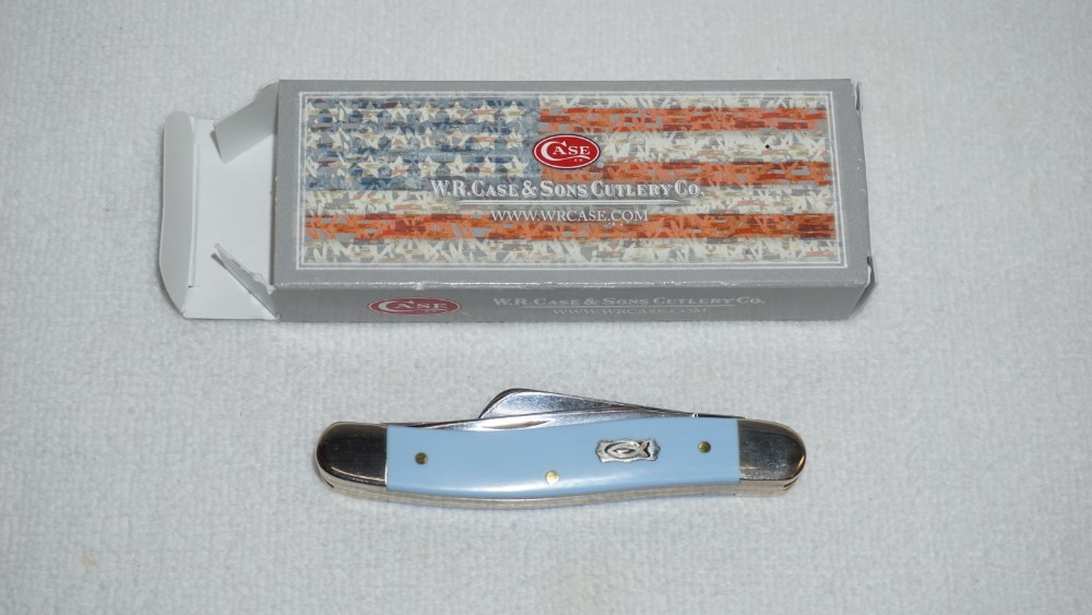 CASE XX MEDIUM STOCKMAN No. 23381 SMOOTH ICE BLUE w/ICHTHUS
