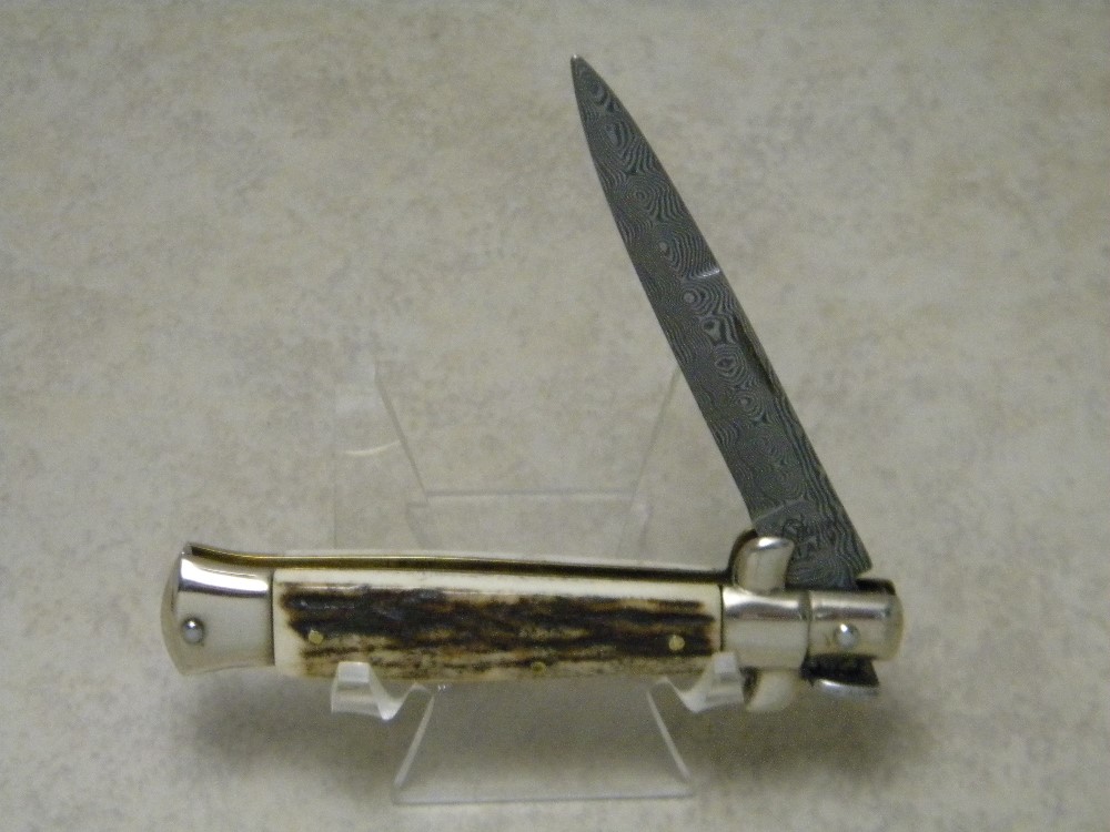 Falcon Italy Stag Damascus Lockback Stiletto Knife
