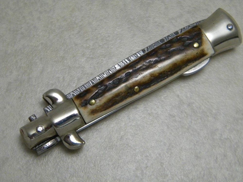 Falcon Italy Stag Damascus Lockback Stiletto Knife