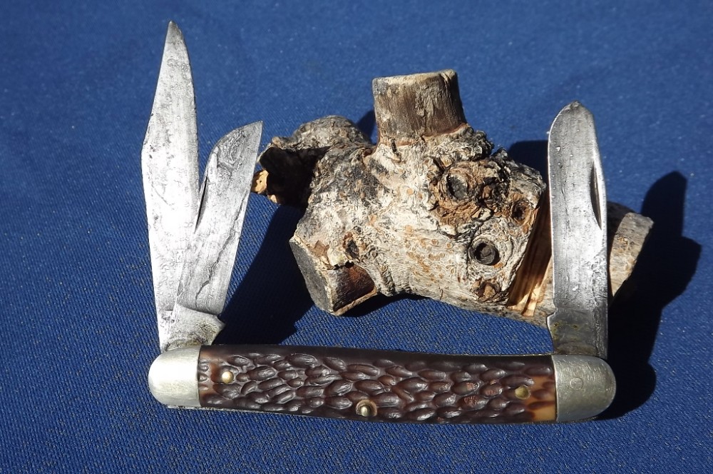 VINTAGE KUTMASTER UTICA NY USA 3 BLADE BONE STOCKMAN POCKET KNIFE
