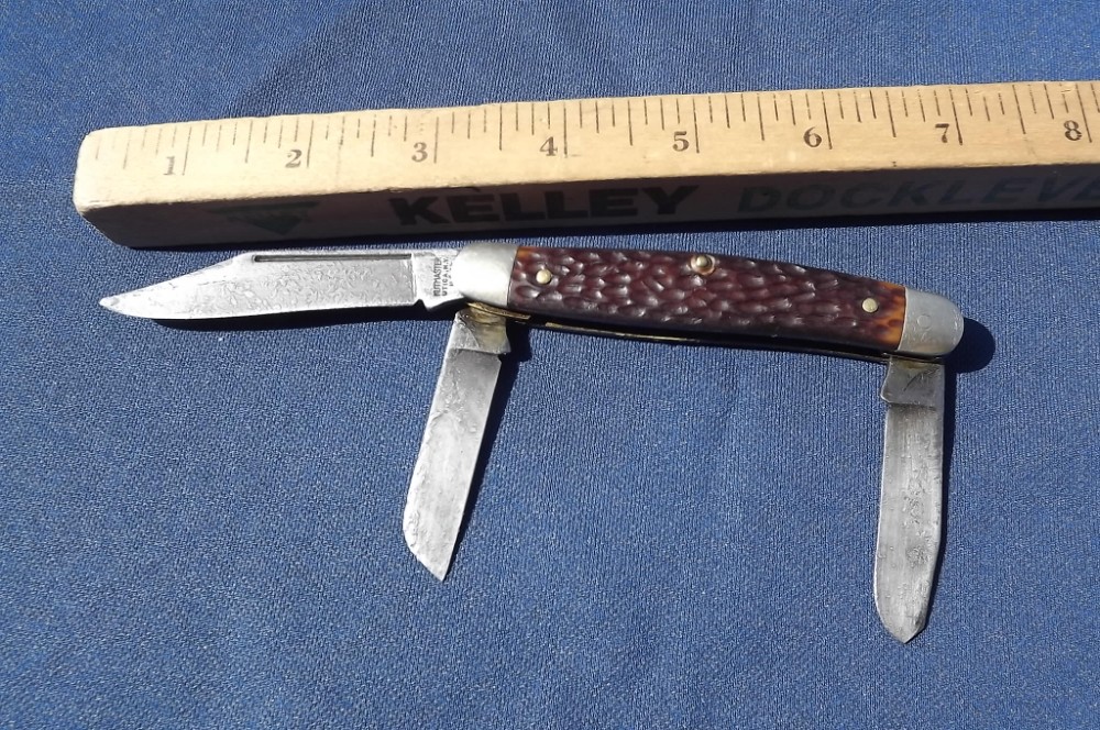 VINTAGE KUTMASTER UTICA NY USA 3 BLADE BONE STOCKMAN POCKET KNIFE