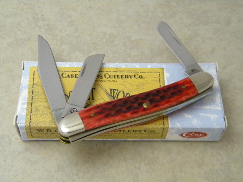 Case XX USA 2011 Pocket Worn Old Red Bone 6318 SS Stockman Knife in Box