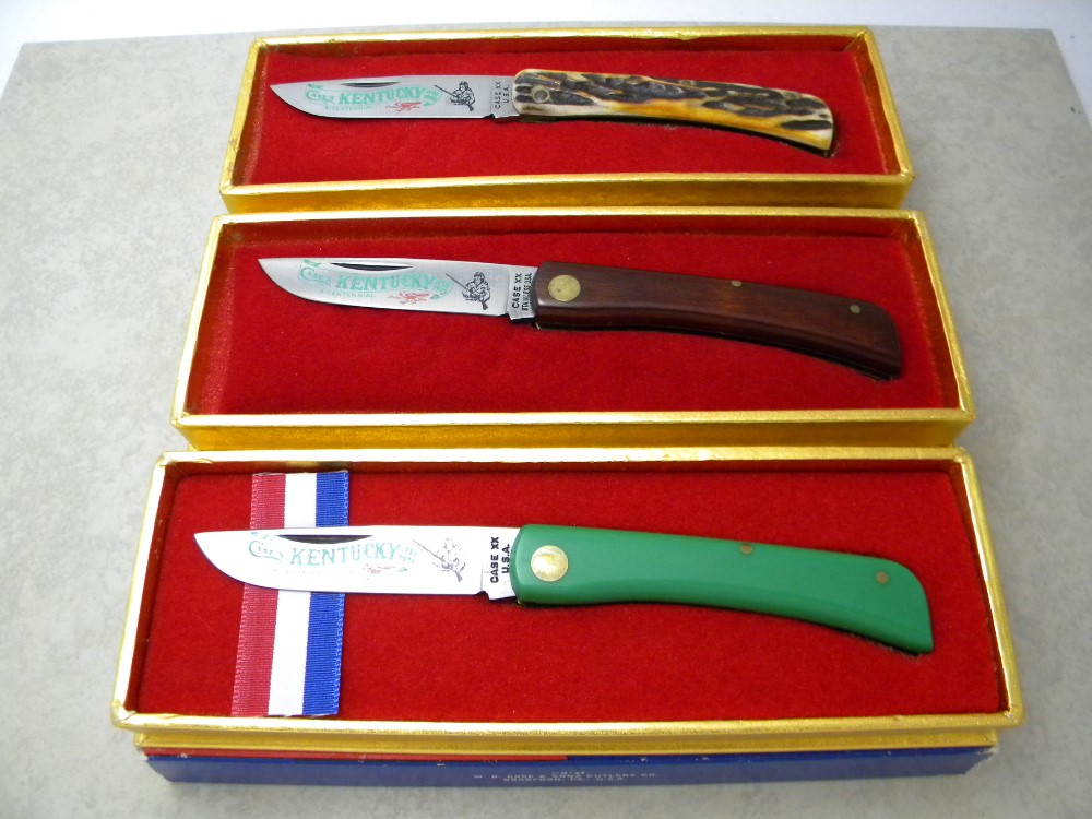 Set of 3 Case XX USA 1975 Kentucky Bicentennial Sodbuster Knife in Box