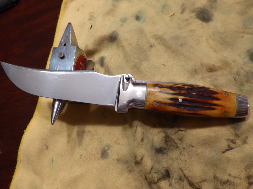 Case Tested Knife/Axe combo with stag handles and leather sheath