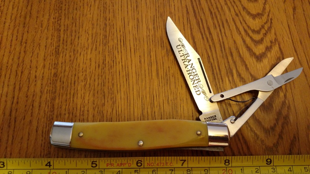 RANGER PROV. U.S.A. Pocket Knife W/Scissors Ultra Honed RARE Yellow A1