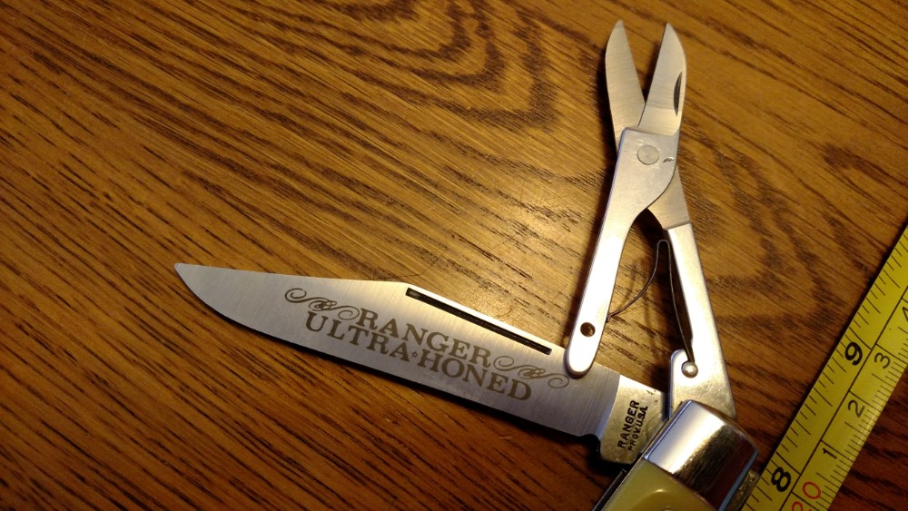 RANGER PROV. U.S.A. Pocket Knife W/Scissors Ultra Honed RARE Yellow A1