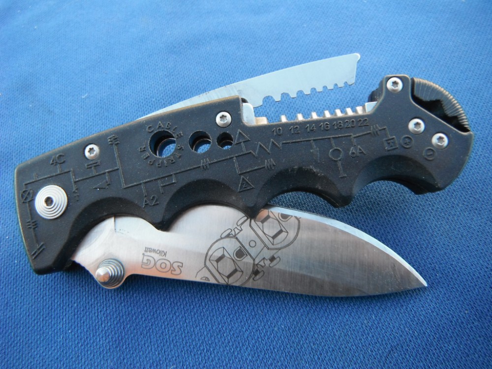 SOG EL01CP Kilowatt Electricians Pocket Knife with Wire Stripping Multi Tool, 3.4 Inch AUS8 Blade