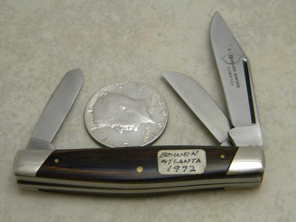A Bowen Knife Atlanta USA Small Wood Stockman Knife c.1972