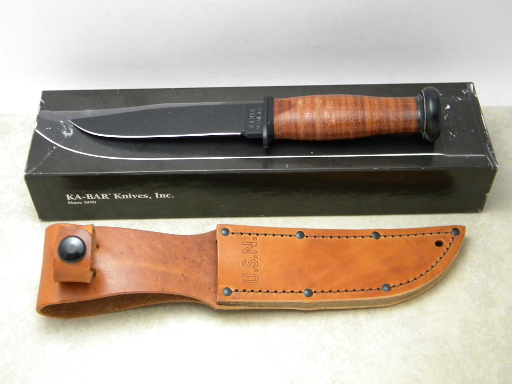 KaBar Olean NY MK1 USA Stacked Leather Fixed Blade Sheath Knife NIB