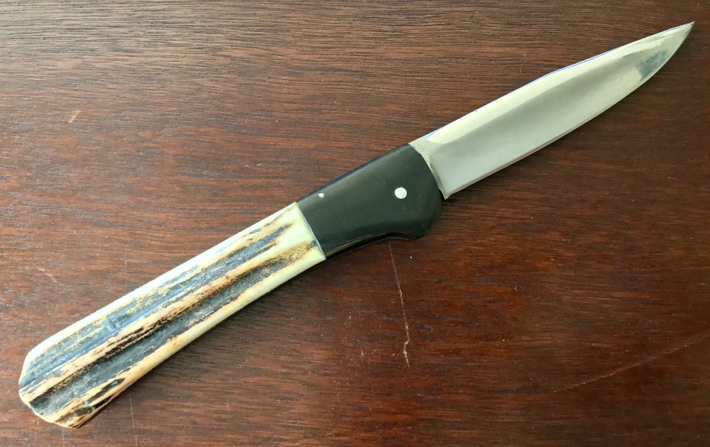 James Huckeba (Huck) Switchblade, Marked "19 H 92", Clip Point Blade