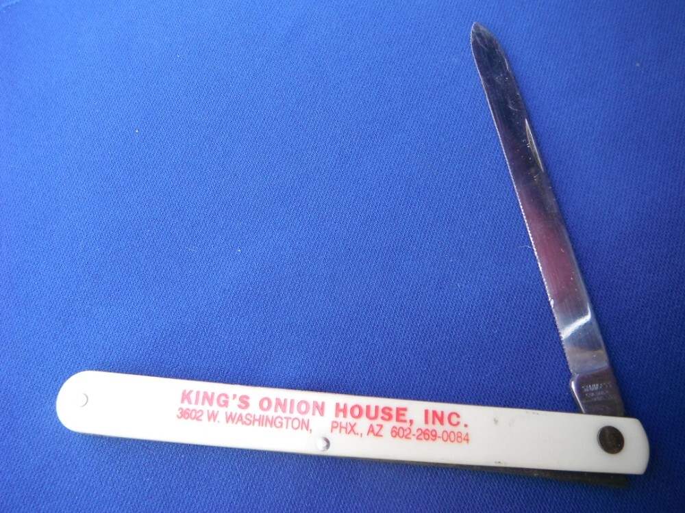 KING'S ONION HOUSE. Long Sampler Pocket Knife Colonial Prov. USA FRUIT
