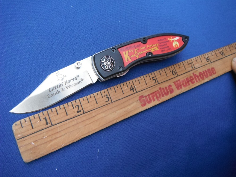 Shriner AAONMS Masonic Folding Knife Smith & Wesson Cutting Horse Knife