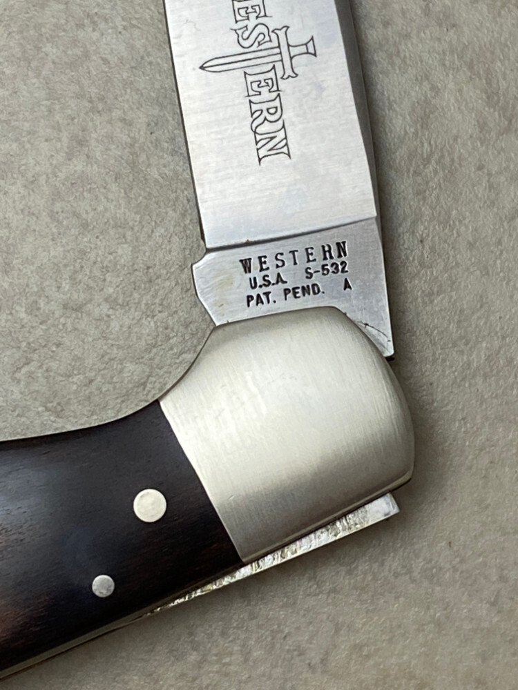 Western USA S532 Patent Pending Wood Lockback Knife and Sheath in Box