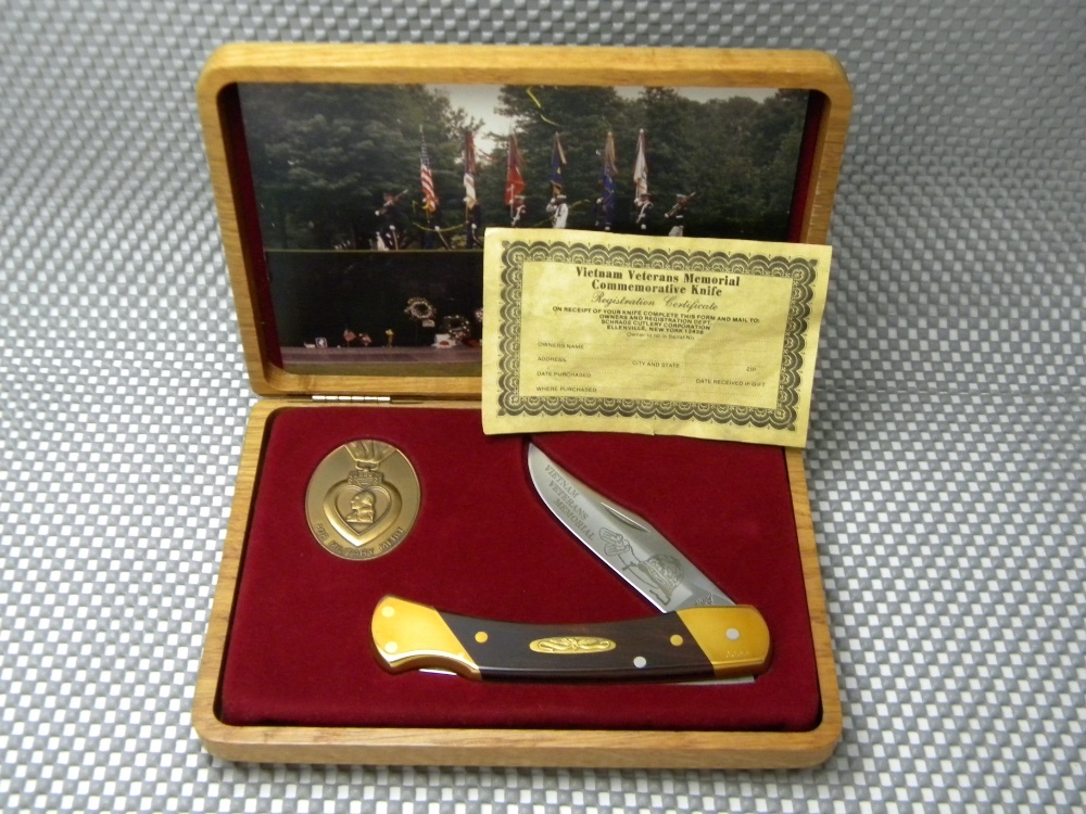 Uncle Henry Schrade + USA LB7 Wood Bear Paw Vietnam Veterans Memorial