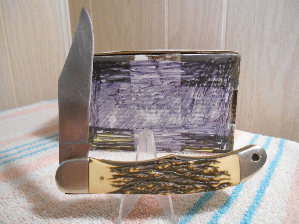 Couteau Filet ONCLE HENRY Manche en cerf Delrin avec Etui en Cuir 1