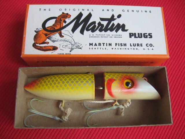 Vintage Martin Jointed Wood Salmon Plug Fishing Lure - Mint in Box ! Vintage Martin Jointed Wood Salmon Plug Fishing Lure - Mint in Box !