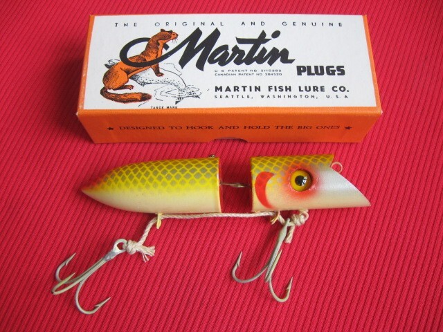 Vintage Martin Jointed Wood Salmon Plug Fishing Lure - Mint in Box ! Vintage Martin Jointed Wood Salmon Plug Fishing Lure - Mint in Box !