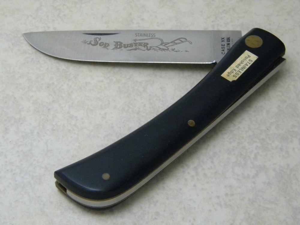 Case XX Stainless USA 9 Dot 1971 Black 2138 SS Large Sod Buster Knife