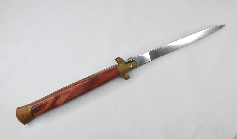 Vtg 13" Automatic Stiletto Switchblade Wood Handles Made in Italy