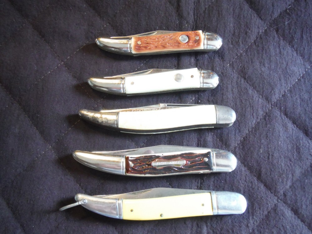 Grouping 5 fishing knives Provincial Sabre Colonial Hammer