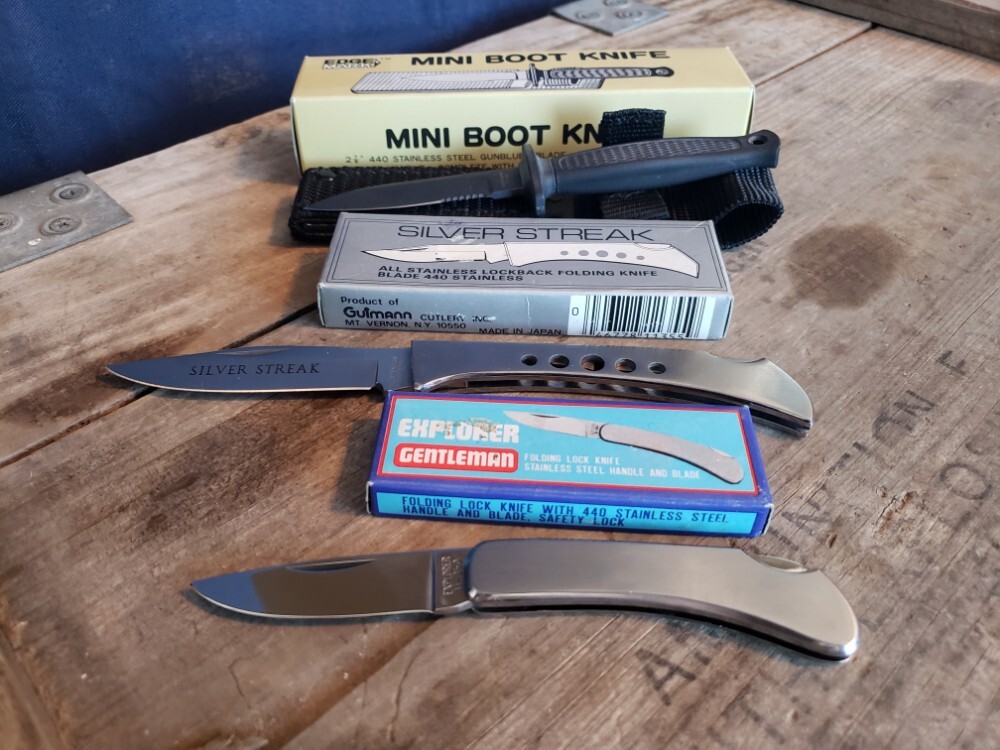 3 Vintage Japanese Gutmann Knives! Mini Boot Knife Silver Streak