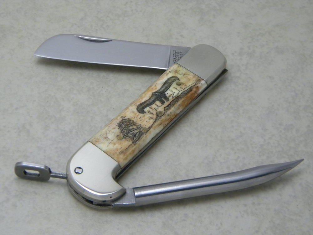 American Blade Chatt. TN Made in Japan Scrimshawed Bone Marlin Spike