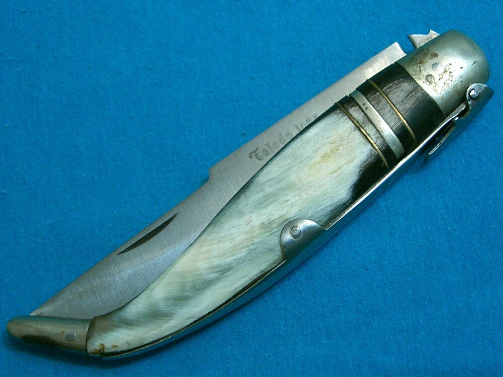 BIG VINTAGE HORN TOLEDO INOX SPANISH NAVAJA RATCHET LOCK FOLDING POCKET KNIFE KNIVES OLD