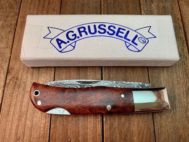 A.G. Russell Single Blade Lockback Quince Burl San Mai
