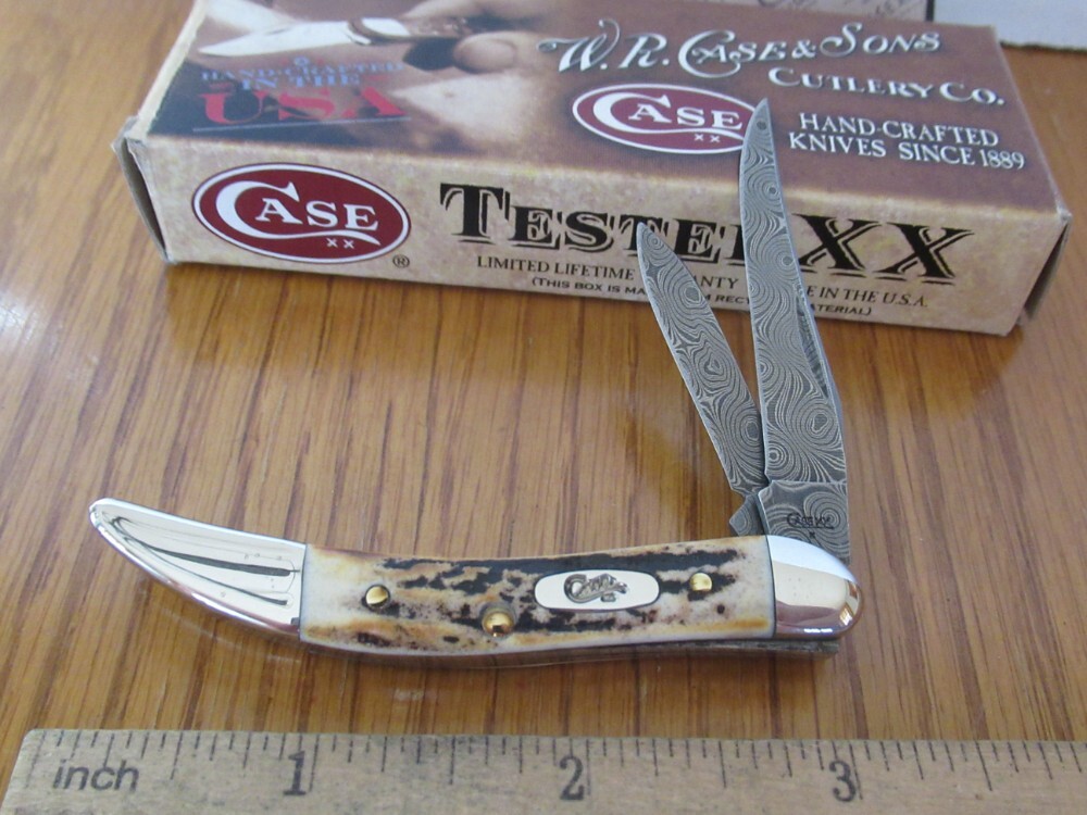 Case XX 2008 Damascus Stag Tiny Toothpick 2 Blade Pattern 520096DAM