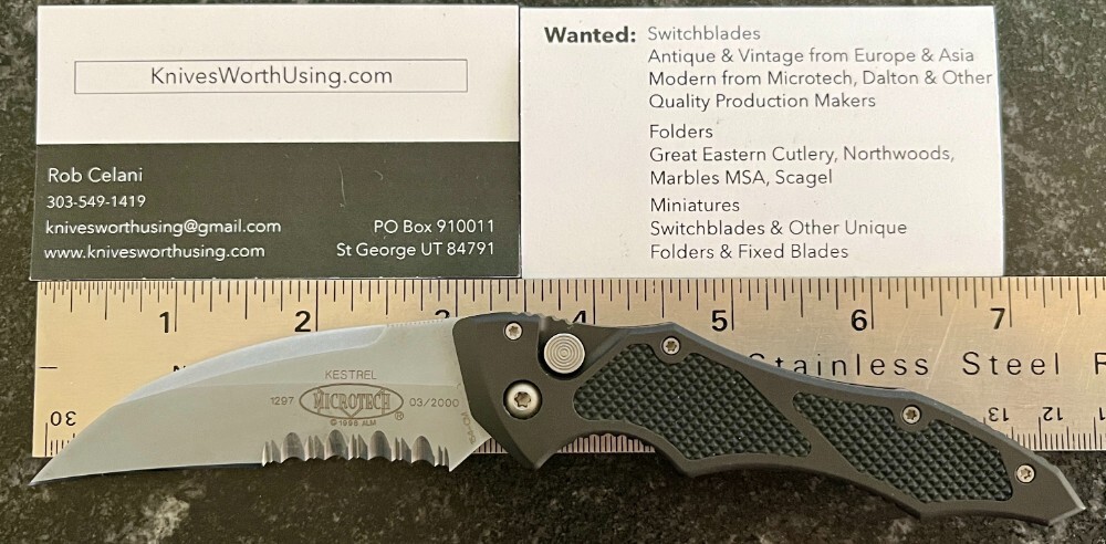 Microtech Kestrel Switchblade Knife, Silver Serrated Blade, Original ...