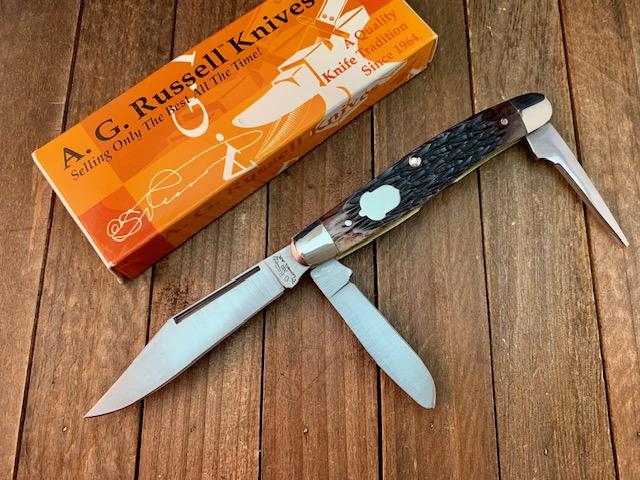 A.G. Russell Rancher Stockman Brown Pin Feather Jigged Bone