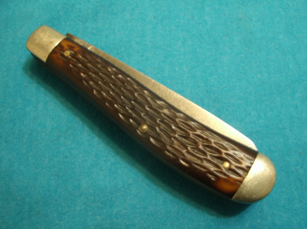 VINTAGE SCHRADE NY USA 293 JIGGED DELRIN GUNSTOCK TRAPPER FOLDING