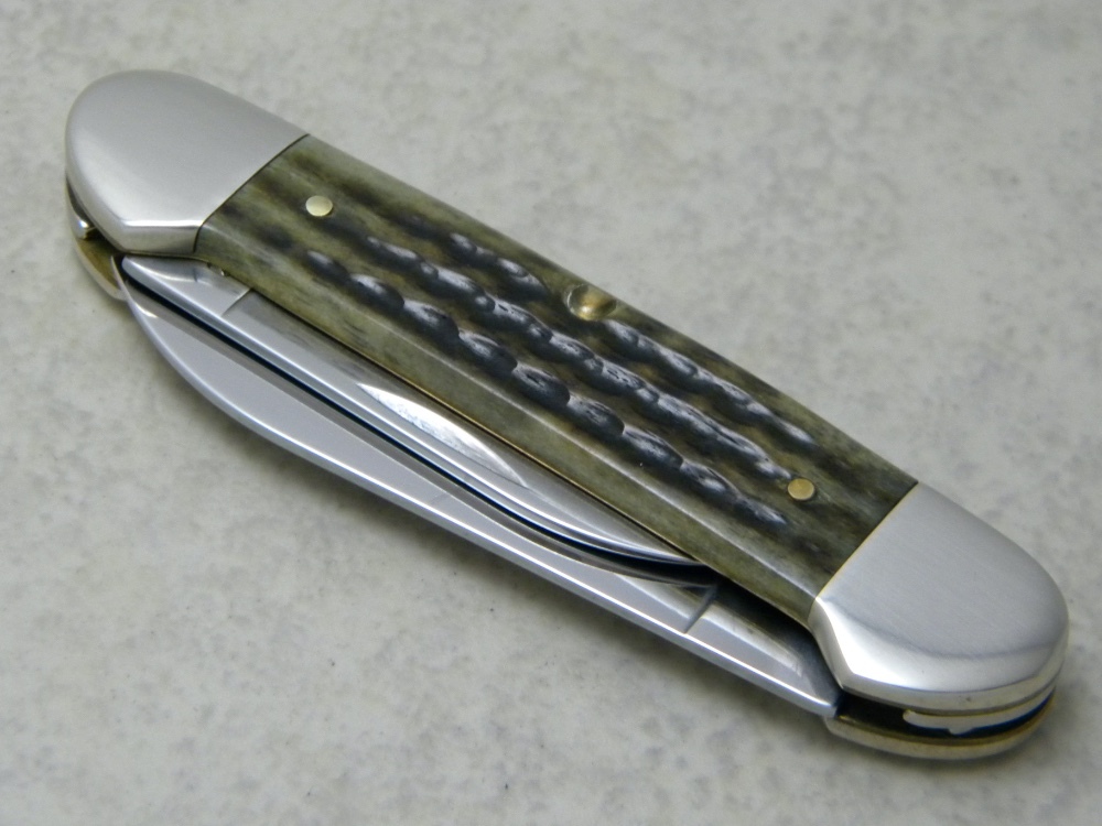 Case XX USA 2 Dot 1998 Pocket Worn Green Bone 62131 Canoe Knife