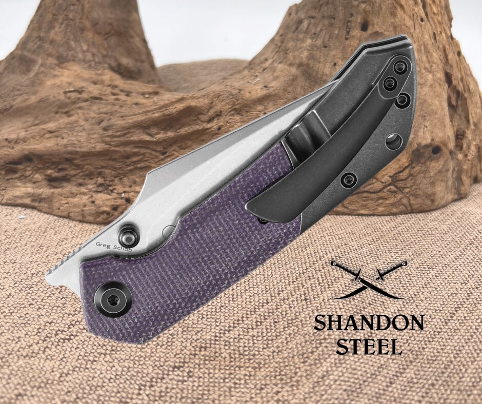 Kansept Fenrir Folding Knife Blackwash Ti/Purple Micarta Handle